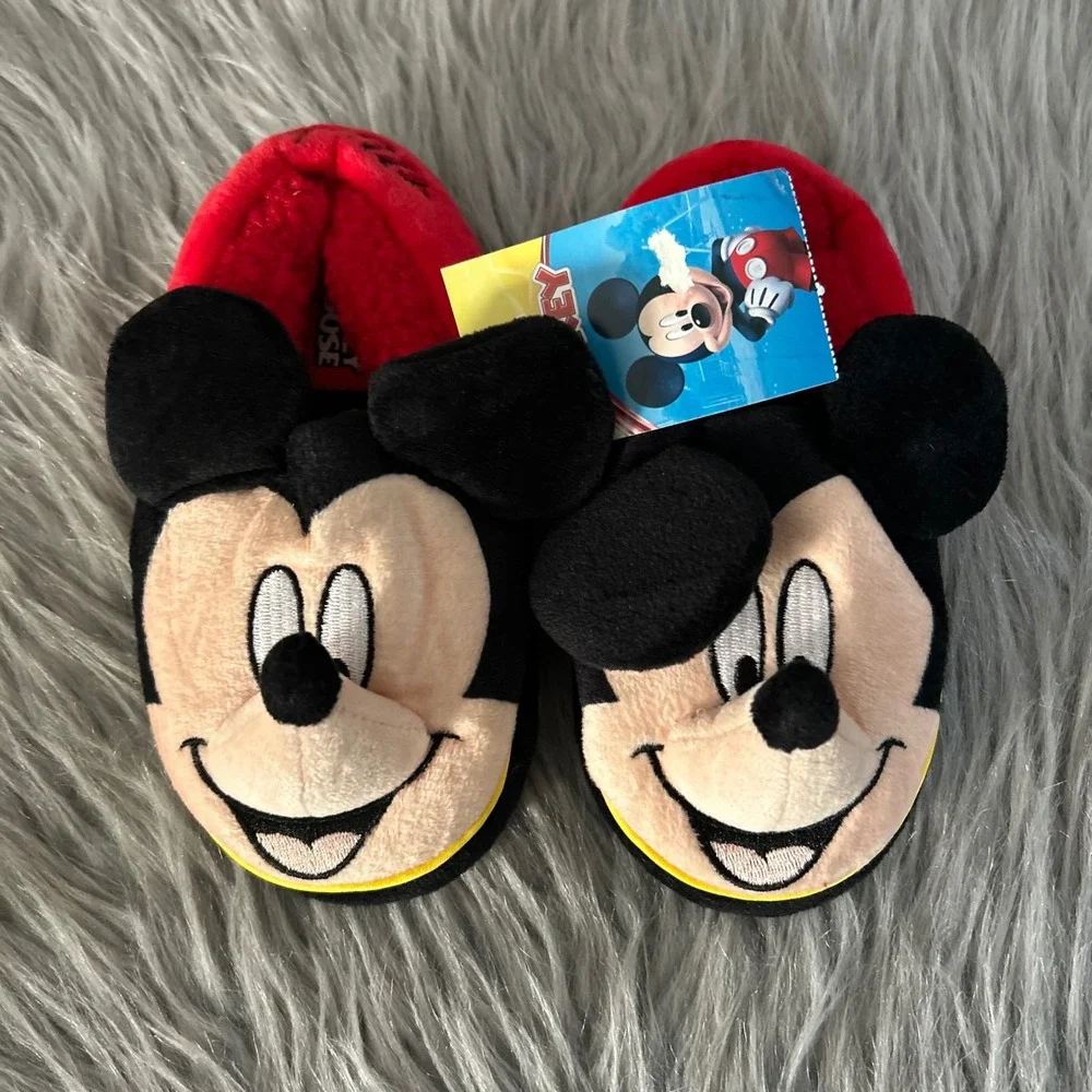 Disney Junior Mickey Mouse Slippers Toddler Boys Size 9-10 Red Slip On Shoes
